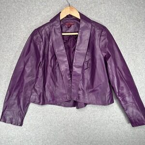Jessica London‎ Women's Leather Jacket Cropped Open Front Purple Size 12